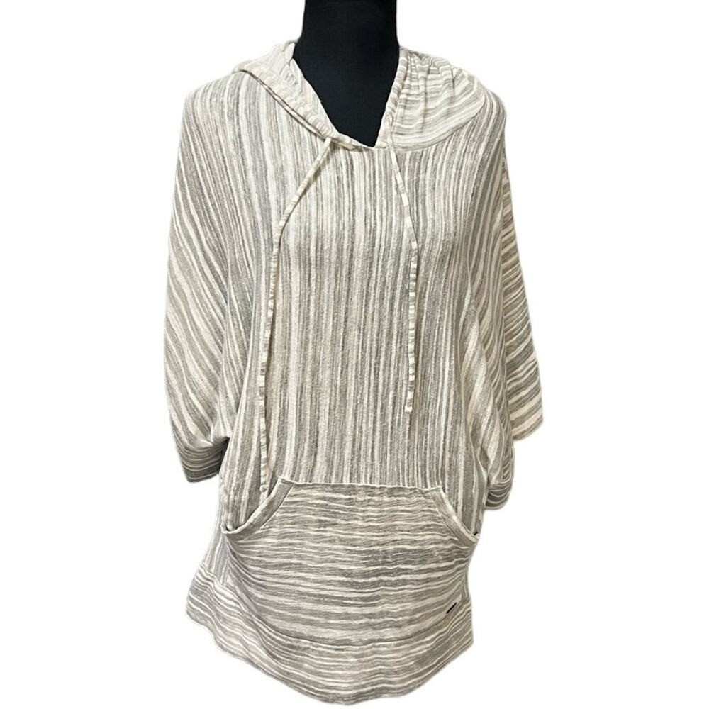 Hang Ten Gray and Cream Burnout Striped Hoodie w/ Kangaroo Pouch Pocket,…